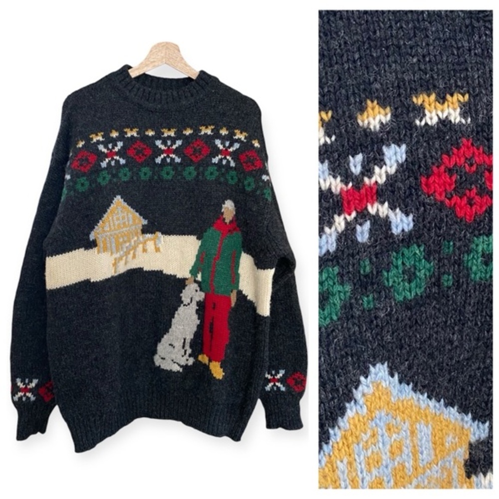 Vintage United Colors of Benetton Shetland Wool Scandi Fair Isle Sweater L